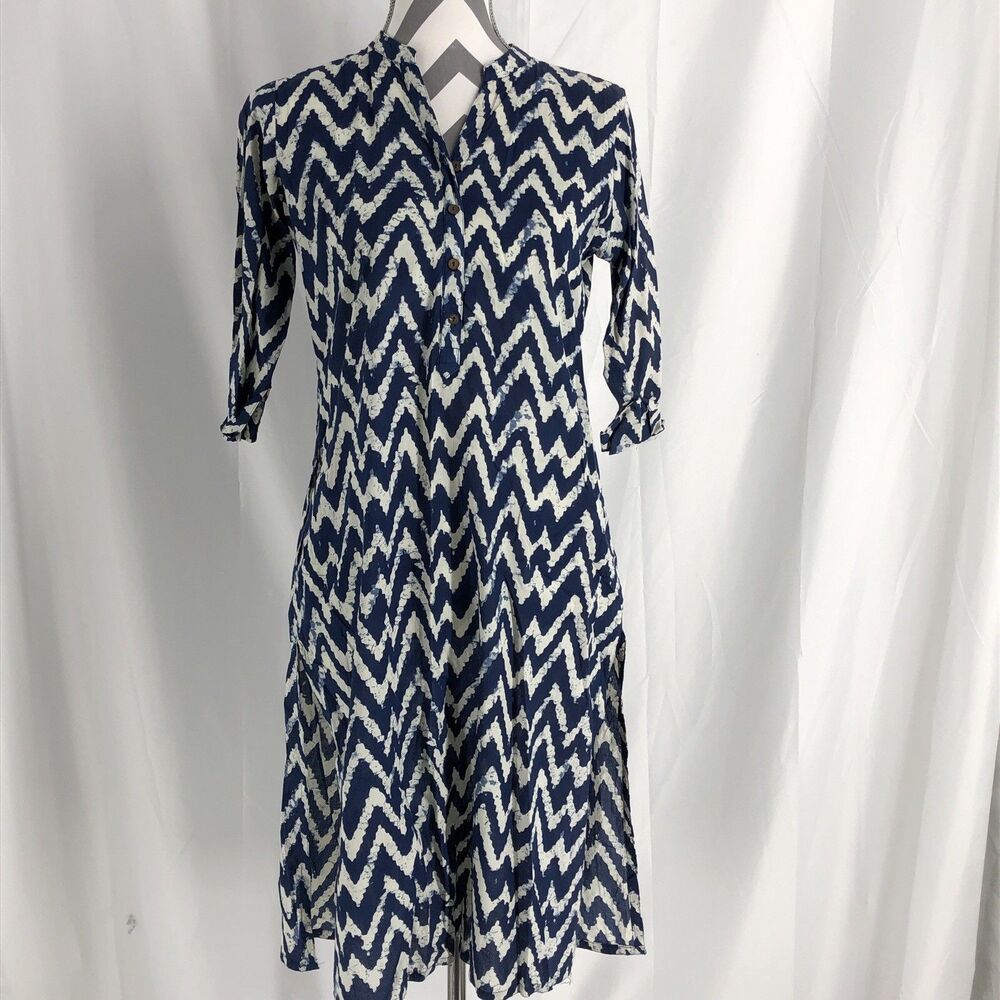 UTSA Blue Ecot Button Up A Line Midi Dress Size XS